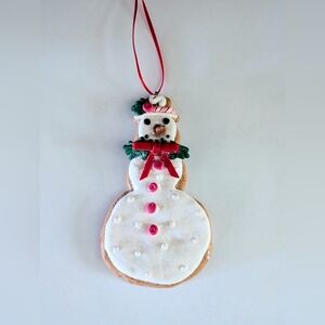 Festive Snowman Ornament with Red Accents